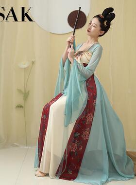 GSAK唐制刺绣流苏改良汉服撞色印花齐胸假两件汉元素古装连衣裙女