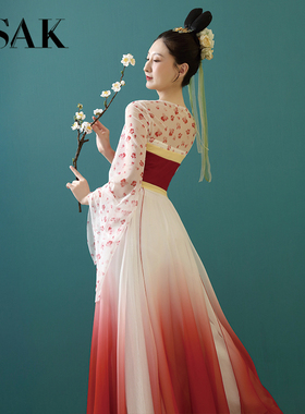 中国风唐制渐变改良汉服重回汉唐古装原创齐胸刺绣日常春夏新款女