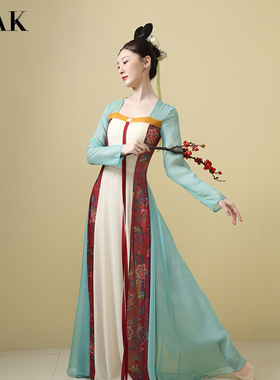 新中式唐制改良汉服日常撞色拼接齐胸汉元素连衣裙仙气原创春夏女