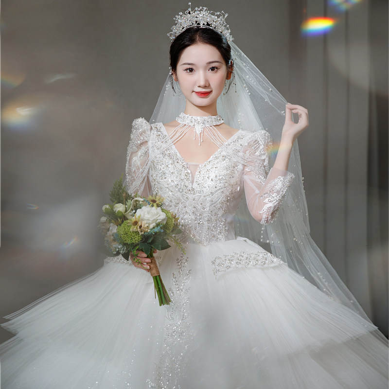 婚纱长袖主婚纱法式重工