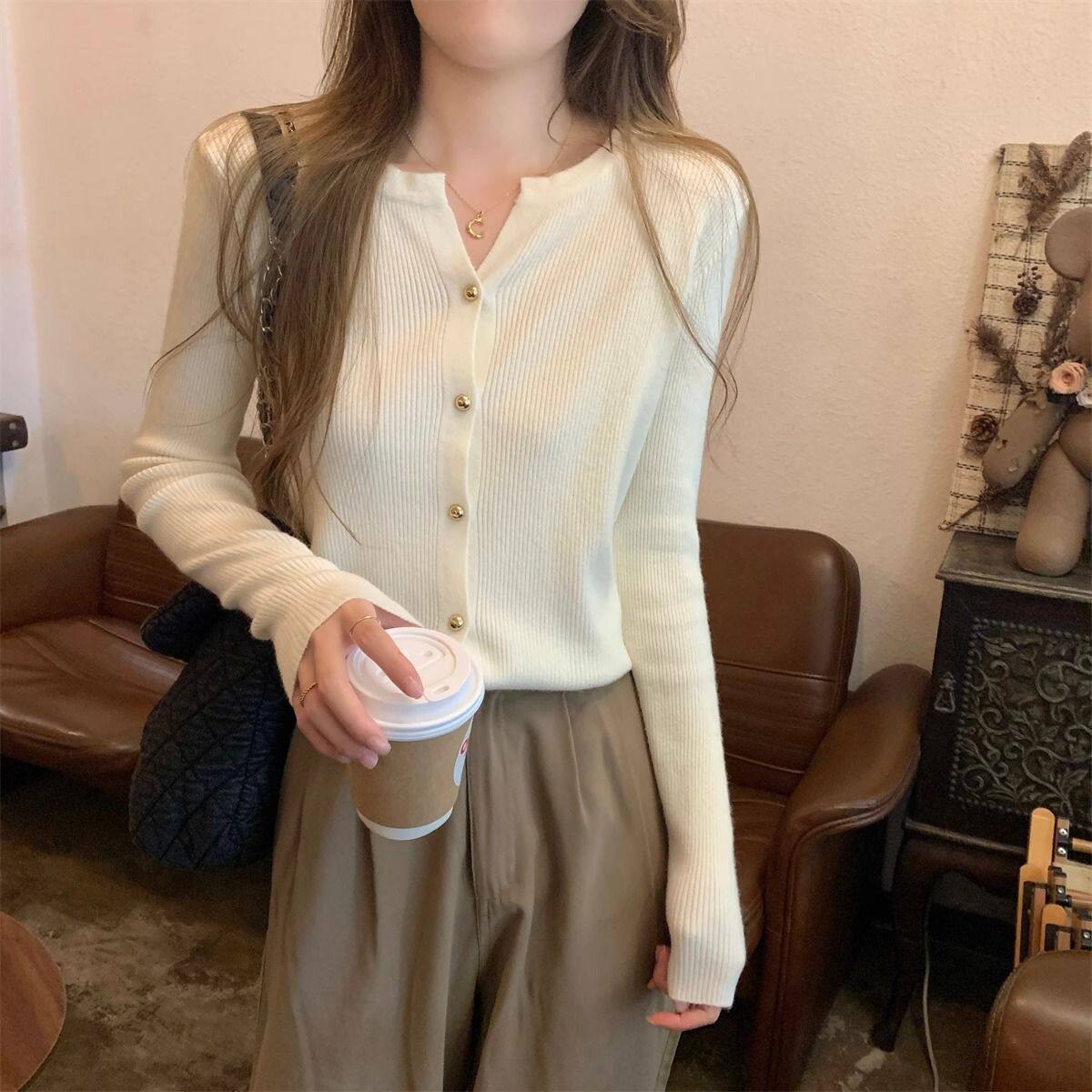 欧美设计感纯色半开领针织开衫女秋2025年新款外搭毛衣高级感上衣