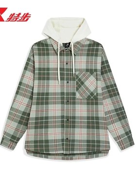 特步拼接格子衬衫男2025秋冬新品时尚简约长袖衬衫男9754292A0498