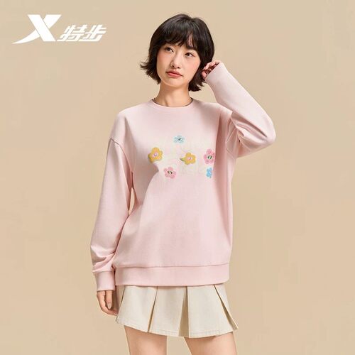 特步ATOMO FAFA套头卫衣女2025秋季长袖印花休闲上衣975328920573