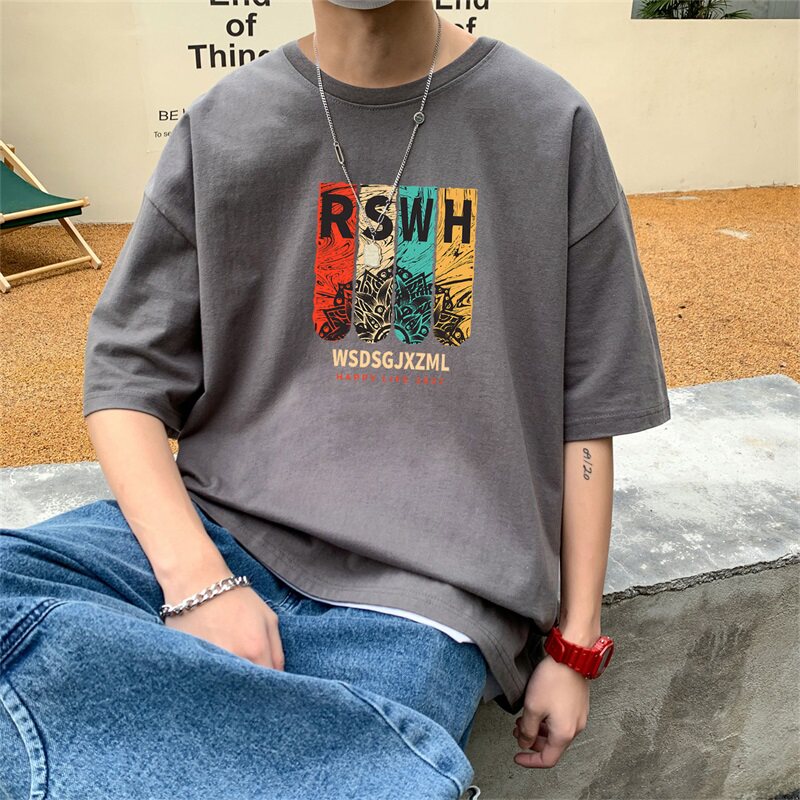 2024夏季新款短袖T恤男大码港风体恤潮牌潮流纯棉打底衫T6611-P15,男装T恤,星座815-2