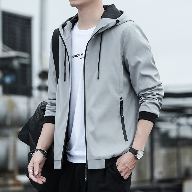 Spring new fashion casual men's jacket loose trend hooded top men's youth