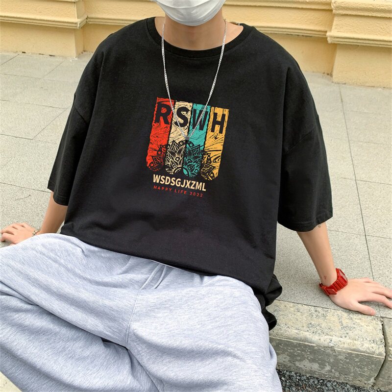 2024夏季新款短袖T恤男大码港风体恤潮牌潮流纯棉打底衫T6611-P15,男装T恤,星座815-2