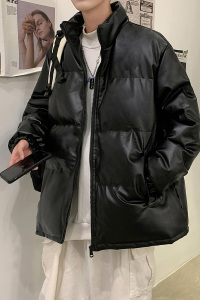 男装棉衣男PU皮棉服2023年新款宽松面包服立领冬装棉袄M2101-P105图片