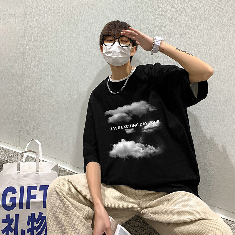 2024夏季新款短袖T恤男大码港风体恤潮牌潮流纯棉打底衫T6601-P15图片