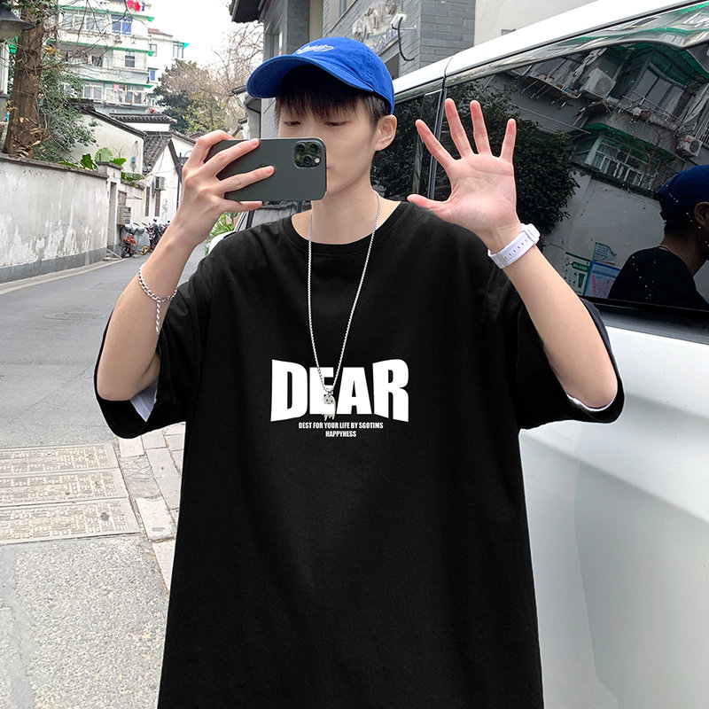 22夏季港风男士百搭休闲复古印花潮大码宽松圆领短袖T恤T6605-P15图片