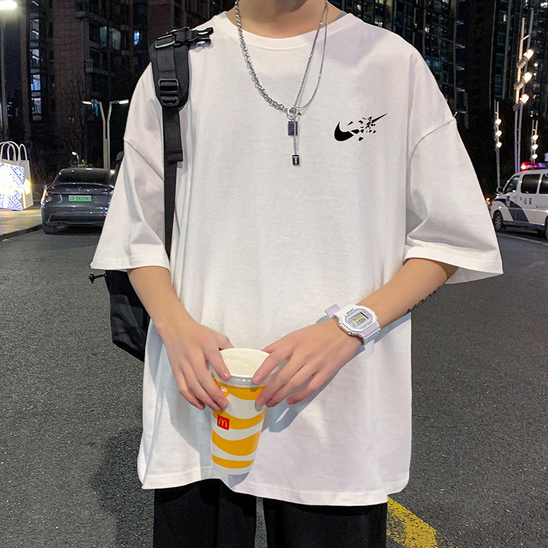 22夏季港风男士百搭休闲复古印花潮大码宽松圆领短袖T恤T6615-P15,男装T恤,星座815-2