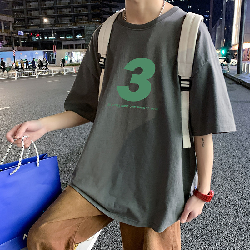 22夏季港风男士百搭休闲复古印花潮大码宽松圆领短袖T恤T6608-P15,男装T恤,星座815-2