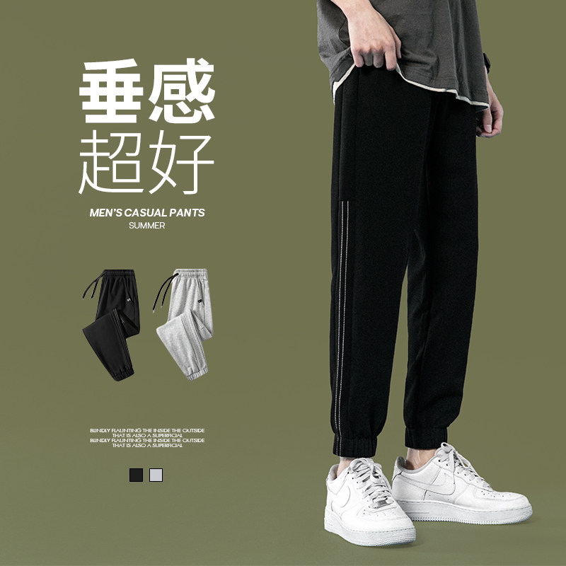 针织卫裤夏季男士运动休闲裤潮流九分裤宽松百搭束脚K25-P22图片