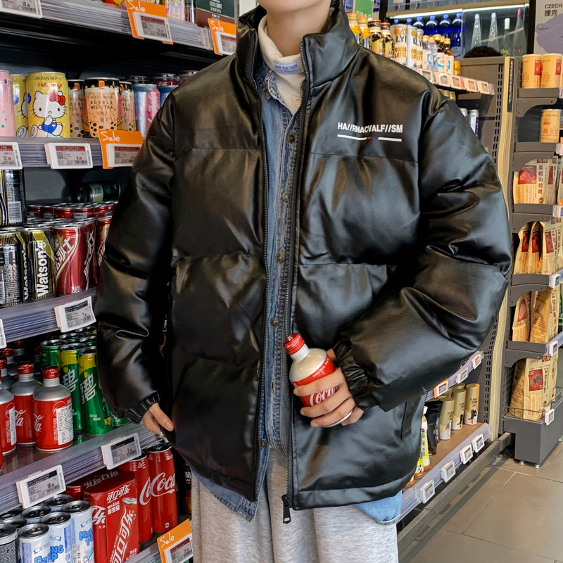港风棉衣男PU皮棉服21年新款宽松面包服立领冬装棉袄M2102-P6105,男装棉衣,星座815-2