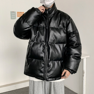 男装棉衣男PU皮棉服2023年新款宽松面包服立领冬装棉袄M2101-P105图片