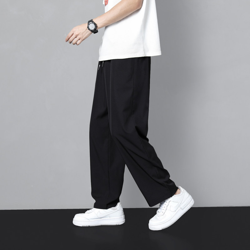 wassuphappy冰丝休闲长裤男生夏季薄款直筒宽松垂感阔腿潮牌裤子,男装休闲裤,星座815-2