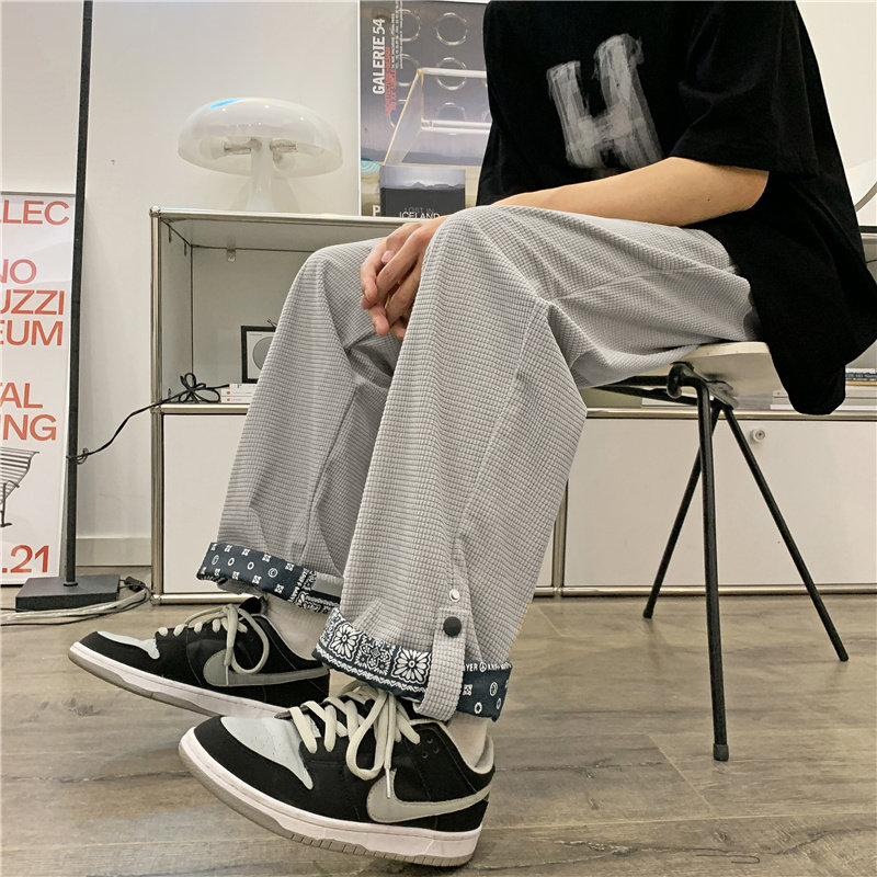22港风宽松高街春季ins复古潮流直筒阔腿裤韩版休闲裤K390-P35,男装休闲裤,星座815-2