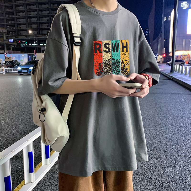 22夏季港风男士百搭休闲复古印花潮大码宽松圆领短袖T恤T6611-P15,男装T恤,星座815-2