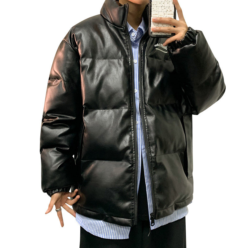 港风棉衣男PU皮棉服21年新款宽松面包服立领冬装棉袄M2102-P6105,男装棉衣,星座815-2
