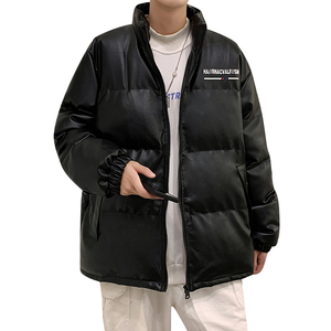 港风棉衣男PU皮棉服21年新款宽松面包服立领冬装棉袄M2102-P105图片
