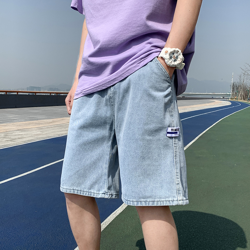 夏季港风新品宽松直筒休闲潮多标设计中性牛仔五分短裤D25-P35，男装牛仔裤，星座815-2