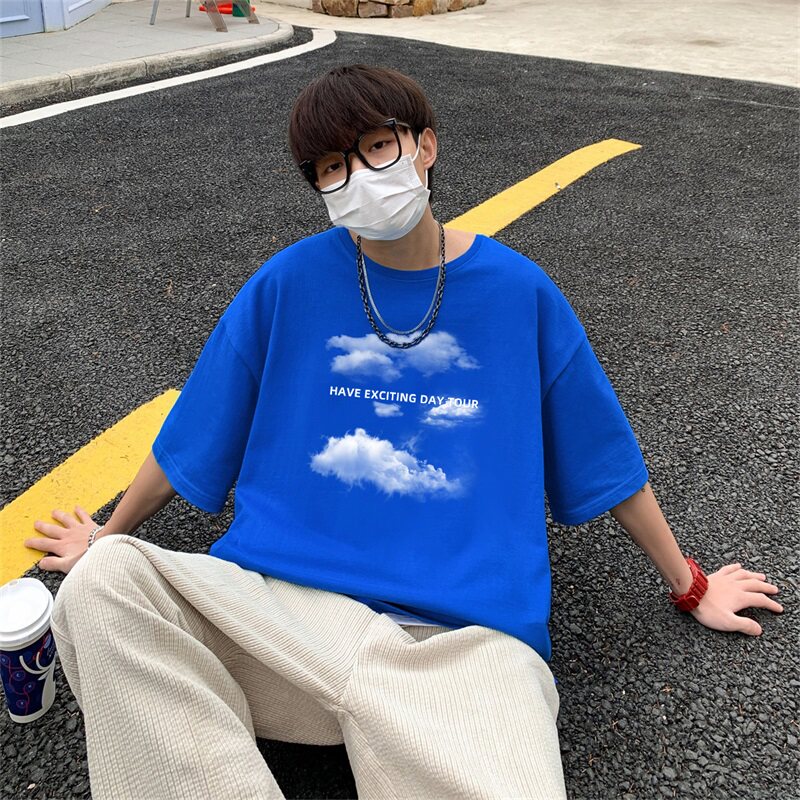 2024夏季新款短袖T恤男大码港风体恤潮牌潮流纯棉打底衫T6601-P15图片