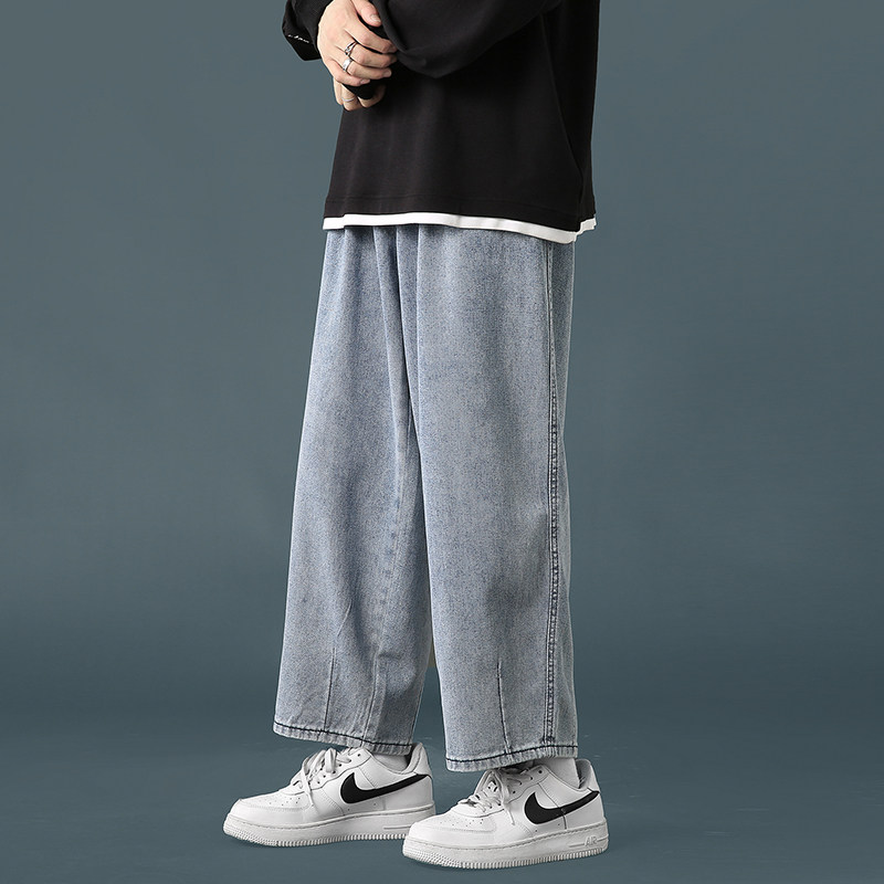 2024春夏高街vibe牛仔裤男宽松蓝色直筒裤阔腿裤男K69-P45,男装牛仔裤,星座815-2