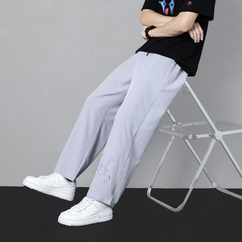 2023夏新款港风高街冰丝长裤西裤拖地裤顺滑透气K156-P28,男装休闲裤,星座815-2