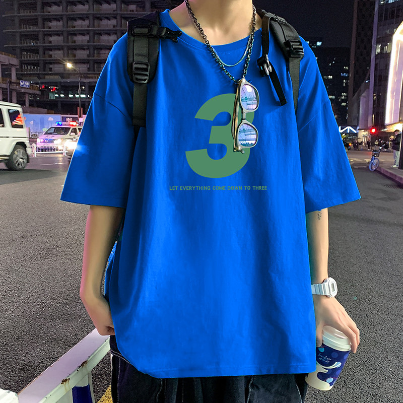 22夏季港风男士百搭休闲复古印花潮大码宽松圆领短袖T恤T6608-P15图片