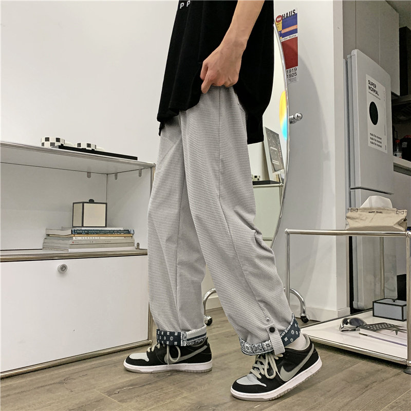 22港风宽松高街春季ins复古潮流直筒阔腿裤韩版休闲裤K390-P35,男装休闲裤,星座815-2
