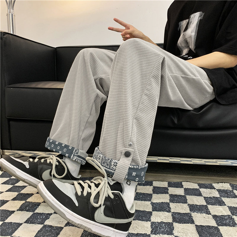 22港风宽松高街春季ins复古潮流直筒阔腿裤韩版休闲裤K390-P35,男装休闲裤,星座815-2