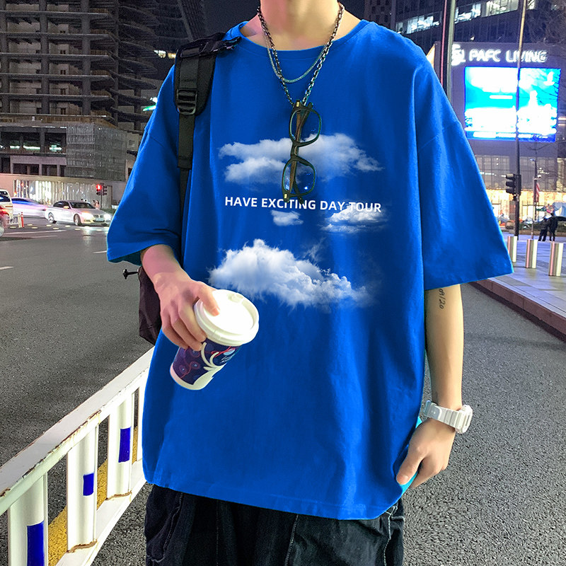 夏季新款男士百搭休闲复古印花潮大码宽松圆领短袖T恤T6601-P15,男装T恤,星座815-2