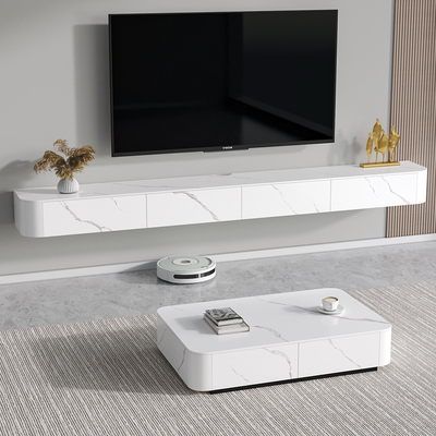 悬空岩板电视柜茶几组合简约现代客厅轻奢小户型悬挂式实木悬浮柜