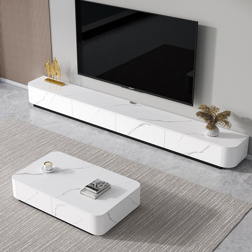 岩板电视柜茶几组合奶油风地台柜