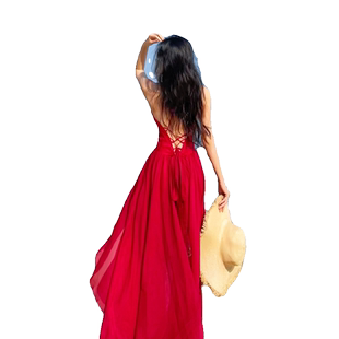 三亚度假连衣裙红色露背燕尾沙滩长裙海边拍照衣服超仙挂脖吊带裙