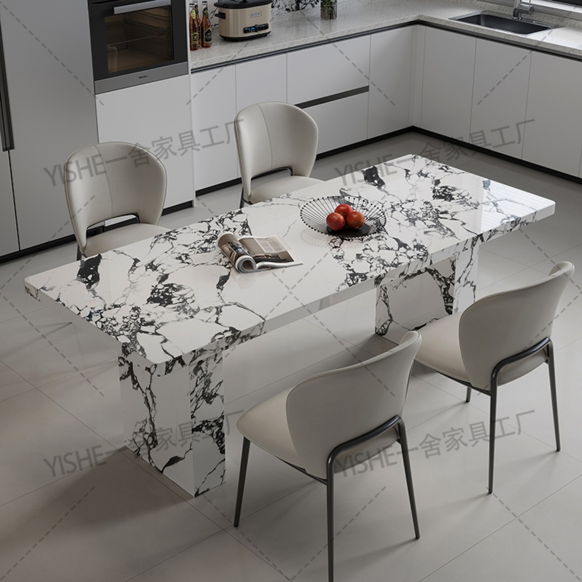 全宝格丽白岩板餐桌极简高级感家用意式轻奢客厅小户型设计师饭桌