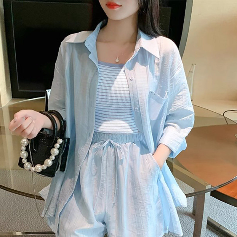 潮牌夏装搭配一整套防晒休闲套装女2026新款小个子时尚短裤三件套