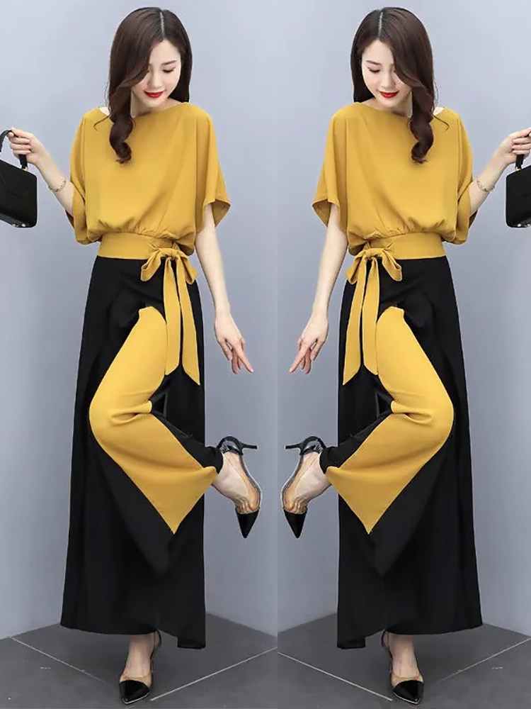 潮牌休闲套装女2025夏季新款气质女神范减龄显瘦时尚阔腿裤两件套