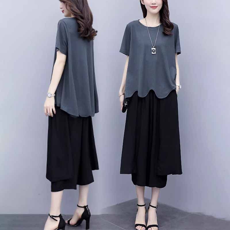 潮牌胖MM裙裤套装女2026夏季新款韩版宽松大码中年妈妈显瘦两件套