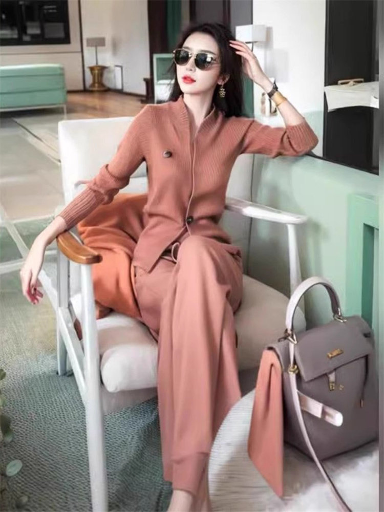 潮牌2025春秋新款茶里茶气宽松显瘦针织开衫阔腿裤休闲两件套装女,女装/女士精品,时尚套装,淘宝优惠券,粉丝福利购,淘宝优惠卷