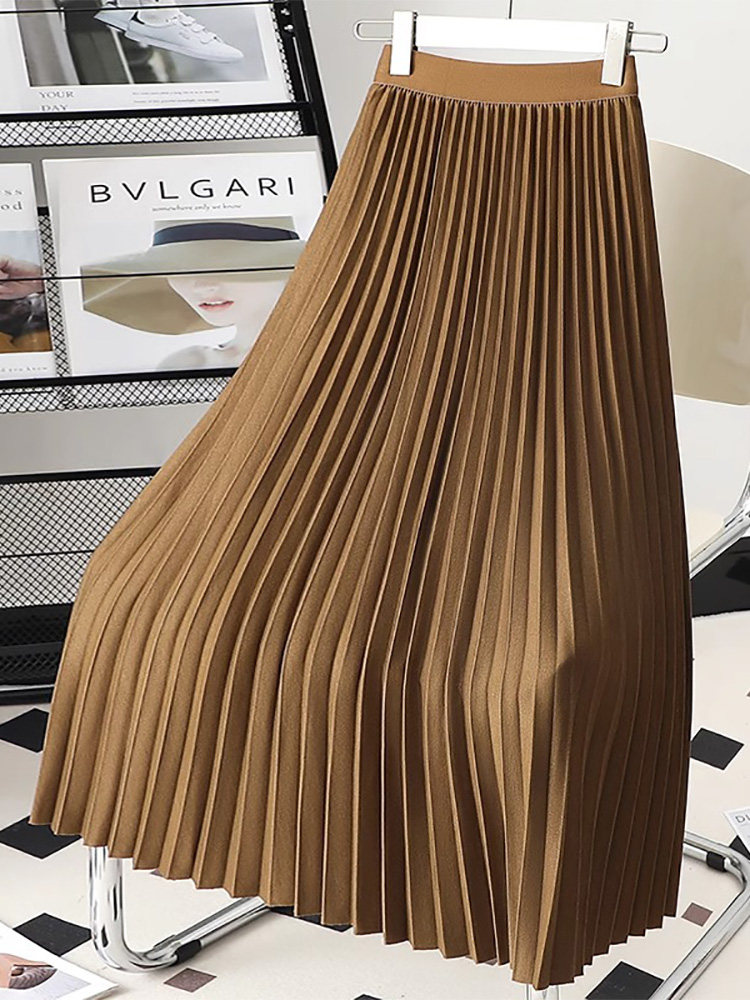 潮牌风琴毛呢半身裙女2025秋冬新款显瘦百褶高腰中长款大摆伞裙子