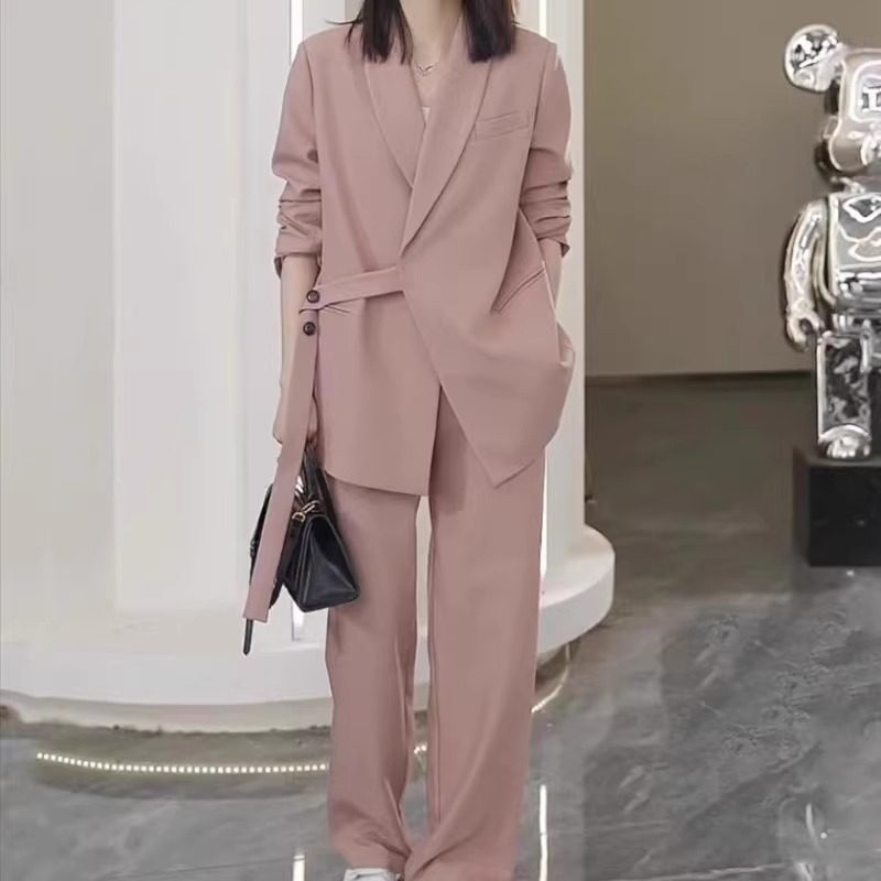 潮牌西装阔腿裤套装女春季胖mm大码高级感宽松休闲垂感气质两件套