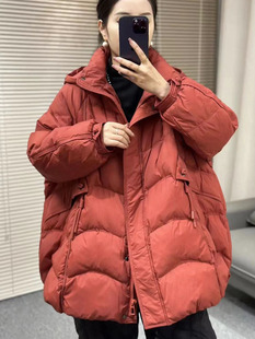 新款 2024冬季 加厚大口袋连帽白鸭绒保暖休闲百搭纯色羽绒服外套潮