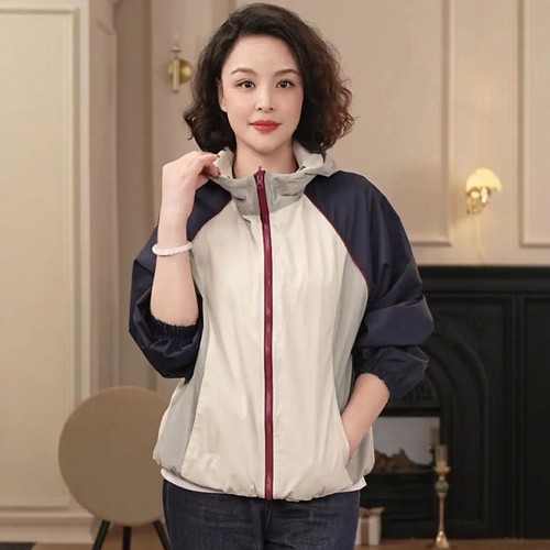 时尚拼接撞色双面穿外套春秋季2025新款宽松休闲连帽拉链开衫上衣