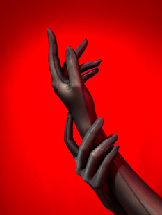 情调高密油光五指手丝极光情侣男女性感丝滑无痕黑丝分指飞机手套