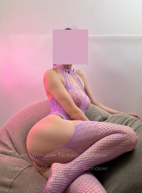 Wondewr：嫂子的气息*蕾丝网纱气质紫色挂脖网纱镂空性感连体衣