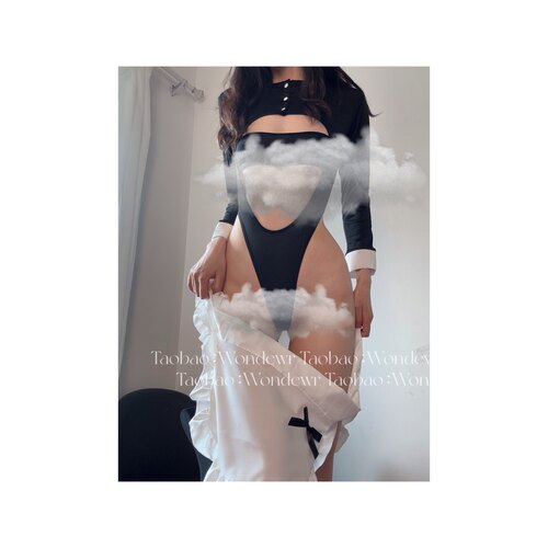 性感镂空睡裙cos制服套装纯欲风角色制服睡衣连体衣黑白可爱