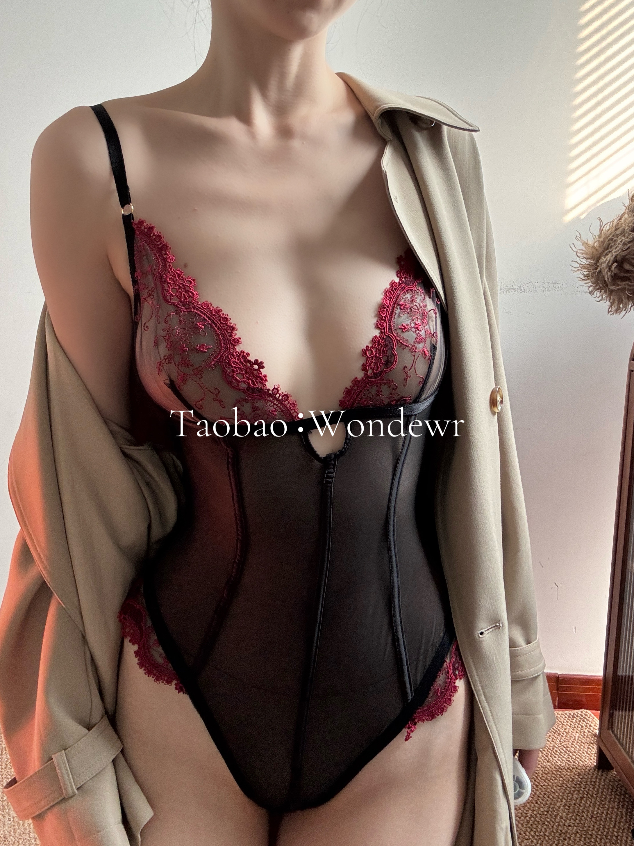 醉酒玫瑰性感蕾丝透视诱惑睡衣女纯欲风制服套装连体衣