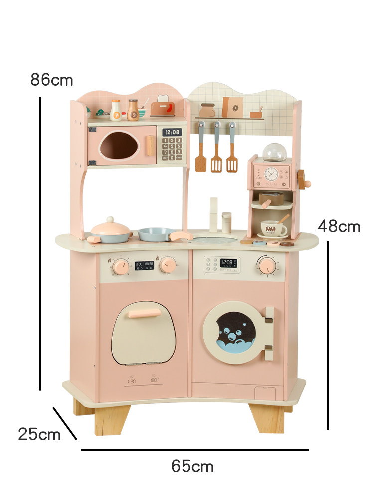 어린이 시뮬레이션 나무 핑크 주방 장난감 3세 소녀 유치원 놀이 집 나무 주방 스토브 장면