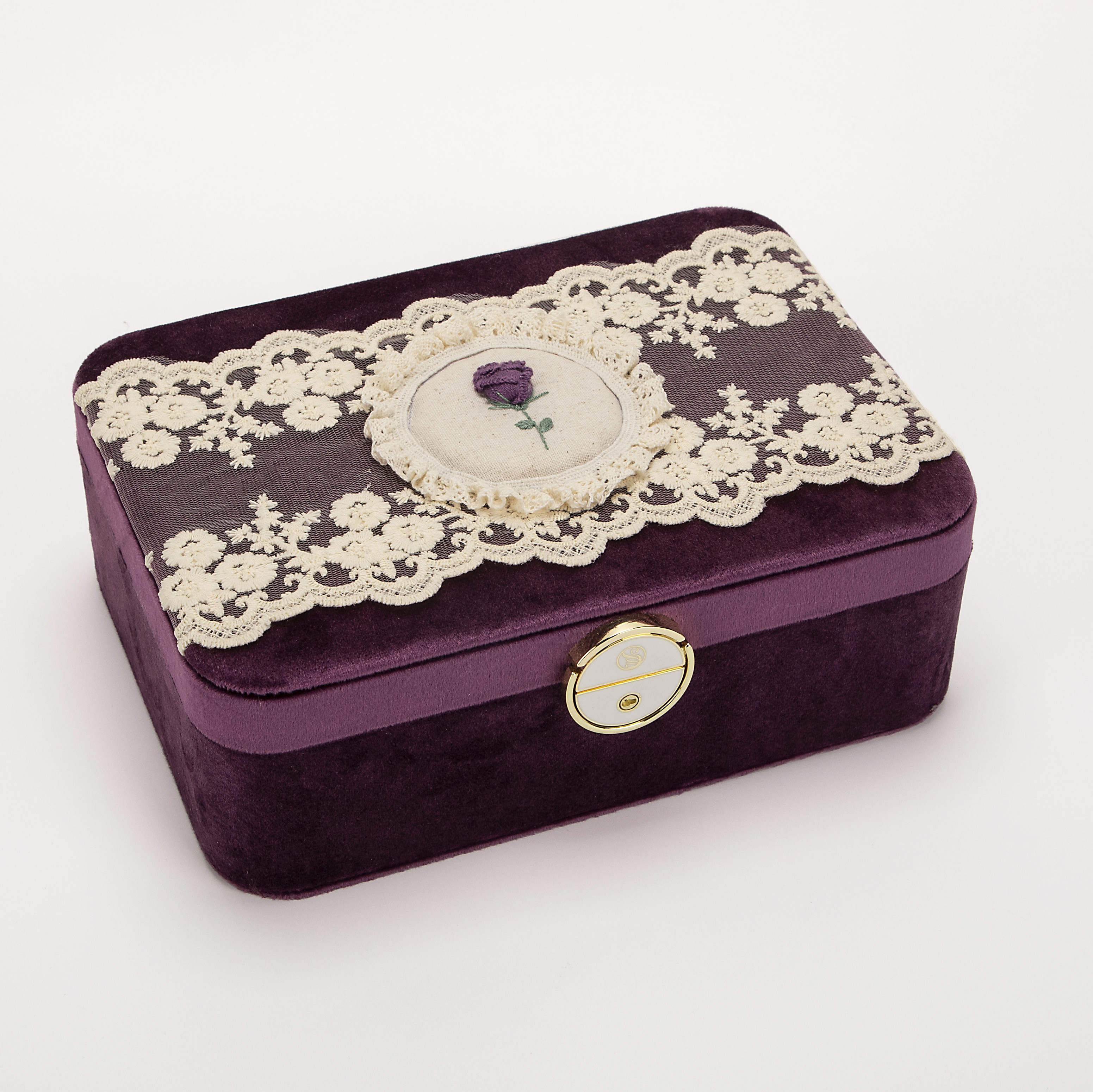 复古蕾丝花边首饰盒紫色绒布收纳