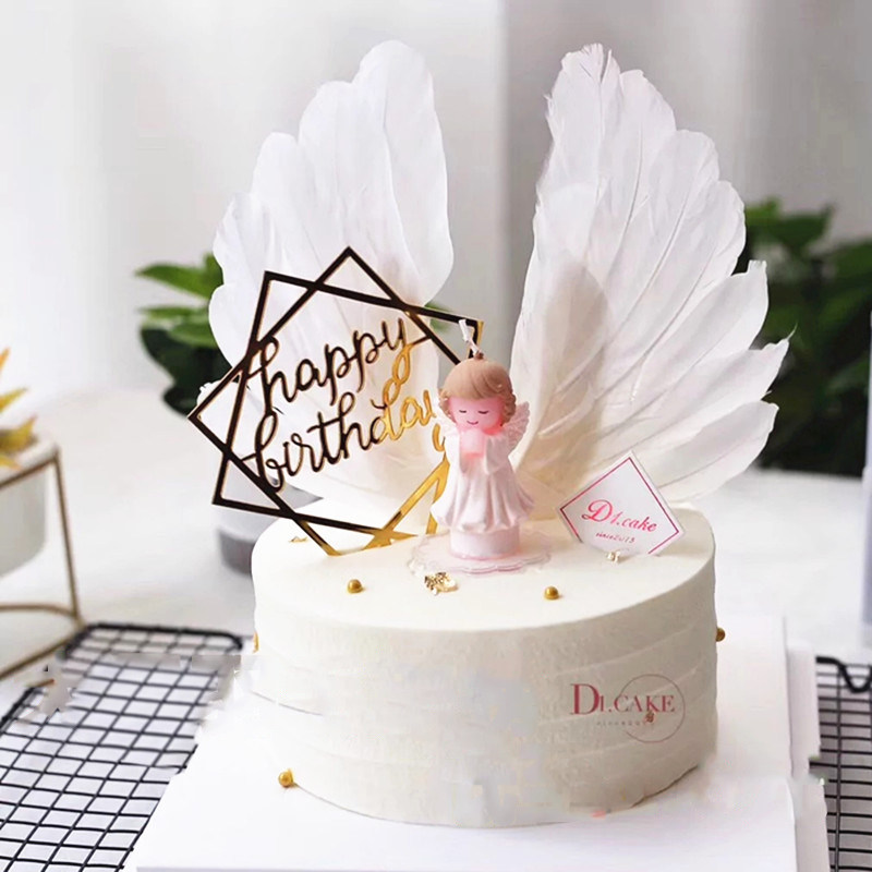 网红白羽毛蛋糕装饰摆件小仙女羽毛天使翅膀生日派对蛋糕装饰插件